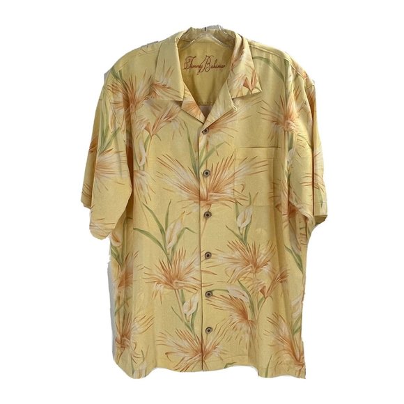 Tommy Bahama Other - Tommy Bahama Silk Casual Short Sleeve Hawaiian Shirt Tropical Beach M Gold